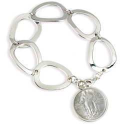 Silver Standing Liberty Coin Sterling Silver Oval Link Bracelet