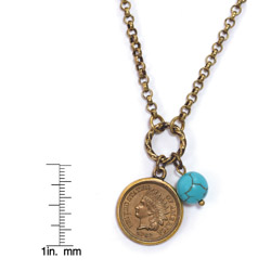 Civil War Indian Head Coin with Turquoise Bead