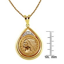 $5 Indian Head Gold Piece Half Eagle Coin in 14k Gold Teardrop Pendant w/Diamonds