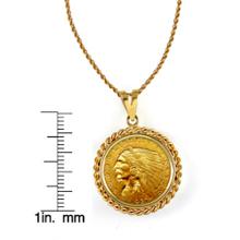 $2.50 Indian Head Gold Piece Quarter Eagle Coin in 14k Gold Rope Bezel