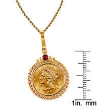 $2.50 Liberty Gold Piece Quarter Eagle Coin in 14k Gold Twisted Rope Bezel w/Ruby