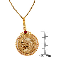 $5 Indian Head Gold Piece Half Eagle Coin in 14k Gold Twisted Rope Bezel w/Ruby
