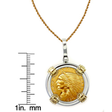 $2.50 Indian Head Gold Piece Quarter Eagle Coin in Sterling Silver & 14k Gold Bezel