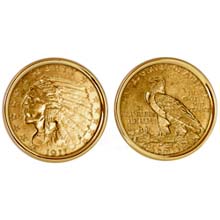 $2.50 Indian Head Gold Piece Quarter Eagle Coin Cuff links