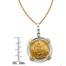 French 20 Franc Lucky Angel Gold Piece Coin in Sterling Silver & 14k Gold Bezel