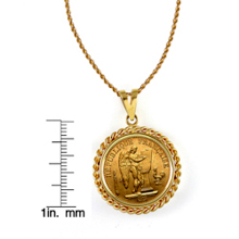 French 20 Franc Lucky Angel Gold Piece Coin in 14k Gold Rope Bezel