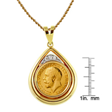 King George V Gold Sovereign Coin in 14k Gold Teardrop Pendant w/Diamonds