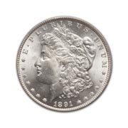 1891S Morgan Silver Dollar in Uncirculated Condition (MS62) Graded by AACGS