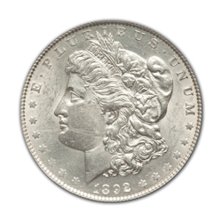 1892CC Morgan Silver Dollar in Uncirculated Condition (MS62) Graded by AACGS