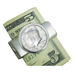 Proof JFK Half Dollar Silvertone Money Clip