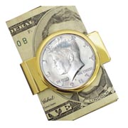 Proof JFK Half Dollar Goldtone Money Clip