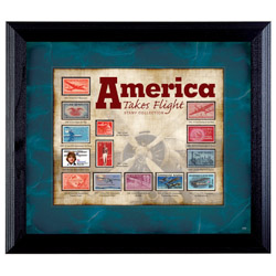 America Takes Flight Stamp Collection in Wall Frame