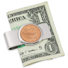 Greek Ship Five Cent Euro Coin Silvertone Money Clip