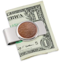 Portugal Royal Seal Five Cent Euro Coin Silvertone Money Clip