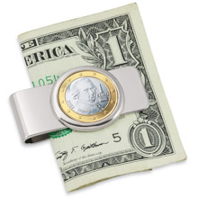 Austrian Mozart One Euro Coin Silvertone Money Clip