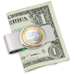 Finland Swan One Euro Coin Silvertone Money Clip