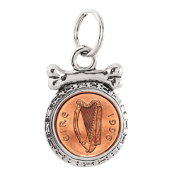 Lucky Irish Penny Silvertone Dog Collar Charm