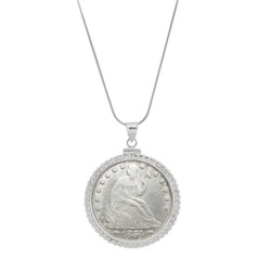 Sterling Silver Twisted Rope Silver Seated Liberty Half Dollar Pendant
