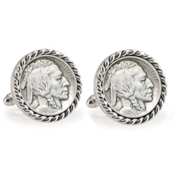 1913 First-Year-of-Issue Buffalo Nickel Silvertone Rope Bezel Cuff Links