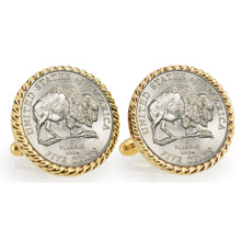 2005 Bison Nickel Goldtone Rope Bezel Cuff Links