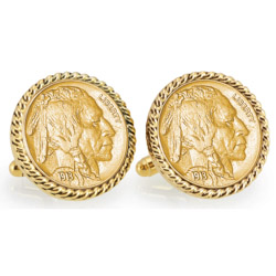 Gold-Layered 1913 First-Year-of-Issue Buffalo Nickel Goldtone Rope Bezel Cuff Links