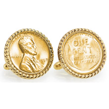 Gold-Layered Lincoln Wheat-Ear Penny Cuff Goldtone Rope Bezel Cuff Links