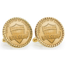 Gold-Layered Lincoln Union Shield Penny Goldtone Rope Bezel Cuff Links