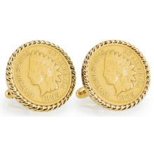 Gold-Layered 1800's Indian Head Penny Goldtone Rope Bezel Cuff Links