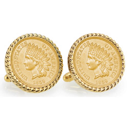 Gold-Layered 1859 First-Year-of-Issue Indian Head Penny Goldtone Rope Bezel Cuff Links