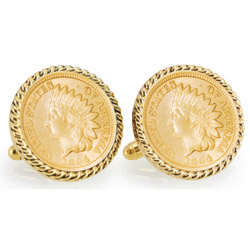 Gold-Layered Civil War Indian Head Penny Goldtone Rope Bezel Cuff Links