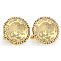 Gold-Layered 2005 Bison Nickel Goldtone Rope Bezel Cuff Links