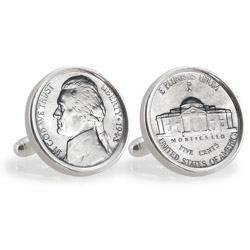 Silver Jefferson Nickel Wartime Nickel Sterling Silver Cuff Links