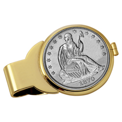 Silver Seated Liberty Half Dollar Goldtone Money Clip