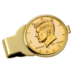 Gold-Layered JFK Half Dollar Goldtone Money Clip