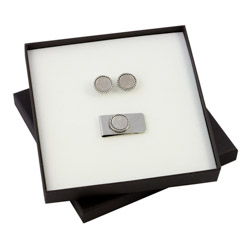 Irish 5 Pence Silver Tone Rope Cuff Links and Money Clip Boxed Gift Set