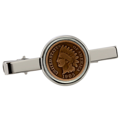 Indian Penny Silvertone Tie Clip