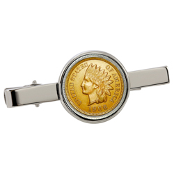 Gold-Layered Indian Penny Silvertone Tie Clip
