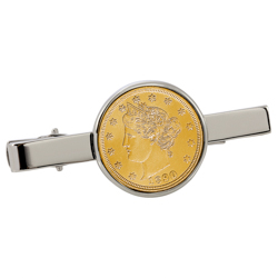 Gold-Layered Liberty Nickel Silvertone Tie Clip