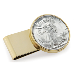 Silver Walking Liberty Half Dollar Stainless Steel Goldtone Money Clip