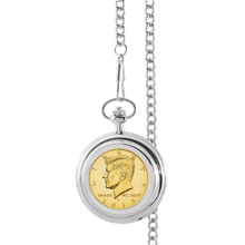 Gold-Layered JFK Half Dollar Pocket Watch