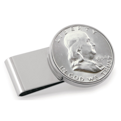 Silver Franklin Half Dollar Stainless Steel Silvertone Money Clip