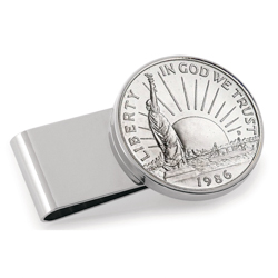 Statue of Liberty Commemorative Half Dollar Stainless Steel Silvertone Money Clip