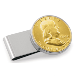 Gold-Layered Silver Franklin Half Dollar Stainless Steel Silvertone Money Clip