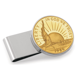 Gold-Layered Statue of Liberty Commemorative Half Dollar Stainless Steel Silvertone Money Clip