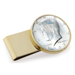 JFK Half Dollar Stainless Steel Goldtone Money Clip