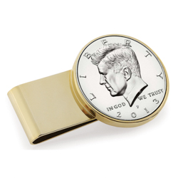 Proof JFK Half Dollar Stainless Steel Goldtone Money Clip