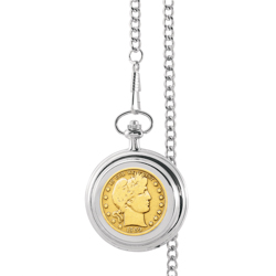 Gold-Layered Silver Barber Half Dollar Pocket Watch