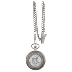 Silver Seated Liberty Half Dollar Silvertone Train Pocket Watch