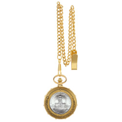 JFK Bicentennial Half Dollar Goldtone Train Pocket Watch with Skeleton Movement