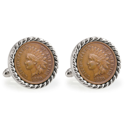 USC 1880 Silvertone Rope Bezel Penny Cuff Links